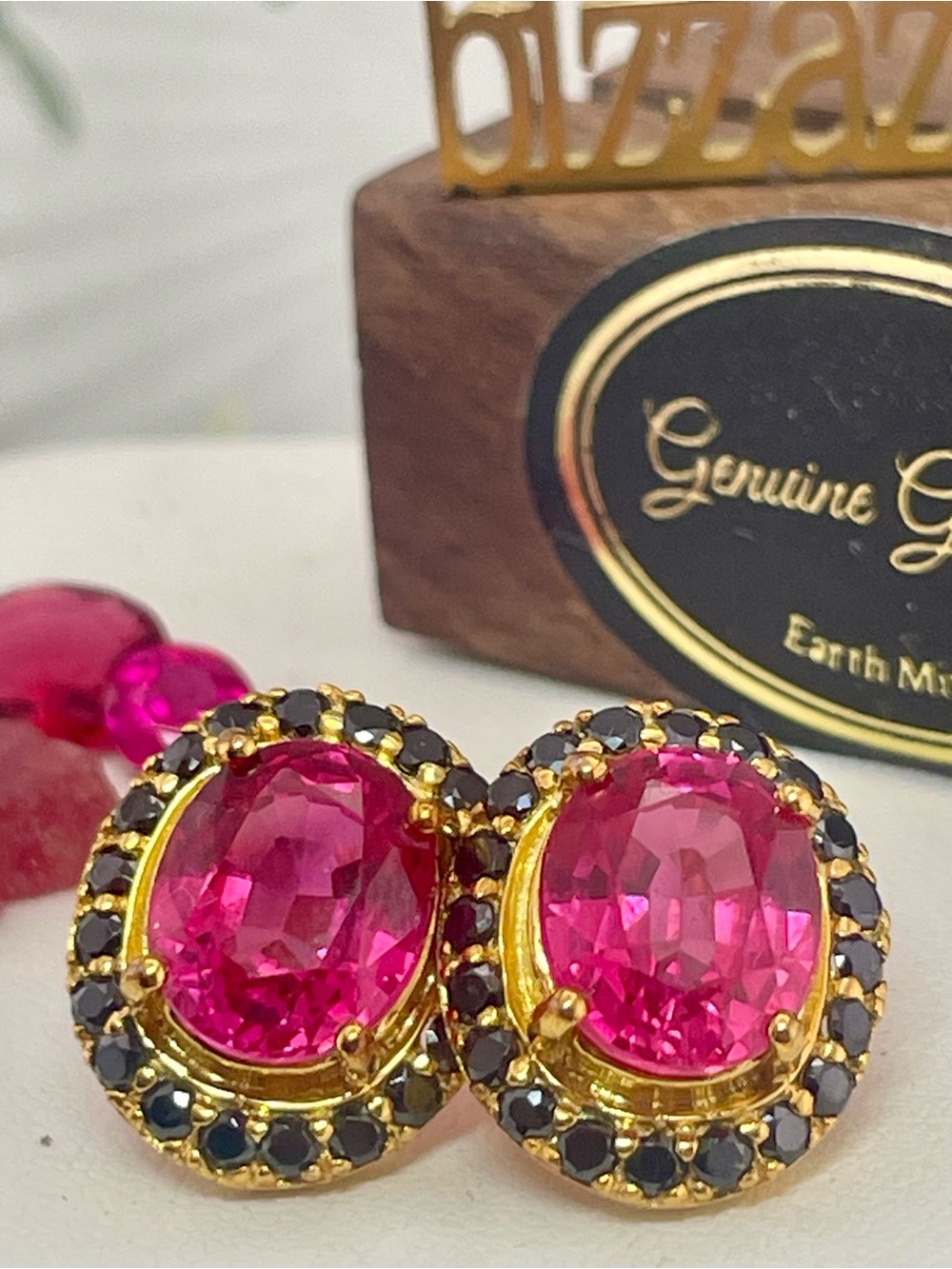 11.8ct Padparadscha Sapphire black pink 18k yellow Gold over 925 Silver